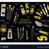 Collection art supplies for drawing manga Vector Image