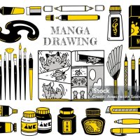Big Collection Of Manga Drawing Tools Stock Illustration