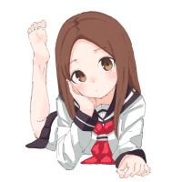 anime manga anime girls simple background minimalism Takagi-san Karakai Jouzu no Takagi-san long hair brunette schoolgirl sailor uniform feet legs up HD Wallpaper