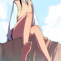 feet in the air blue eyes feet looking at viewer schoolgirl legs foot sole dark hair sitting long hair manga black hair school uniform sweater water tie webtoon manhwa Cultivator Against Hero