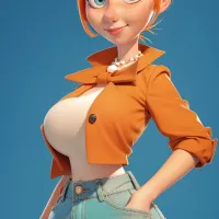 A close up of a cartoon character with a very big breast