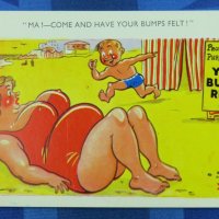 Risque Comic Postcard 1960s Big Boobs BBW Large Lady Bumps Felt PHRENOLOGIST