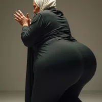 Huge sexy booty granny. Big butt cheeks. Wearing white hijab
