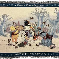 Disney Winnie the Pooh A Snowy Sort of Season Vintage 1998 Woven Throw Blanket Christmas