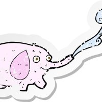 retro verontruste sticker van een grappige kleine olifant die water squirt 8607585 Vectorkunst bij Vecteezy