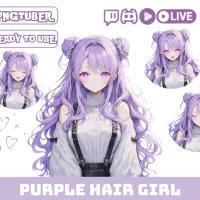 Pngtuber-meisjesmodel Avatar Twitch-overlay OBS Stream-overlay Png Tuber-animefiguren Meisje met paars haar Vtuber-items Pngtuber-model