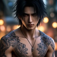 Realistic anime guy 3d realism man with tattoo fantasy magic fighting image created in Shedevrum