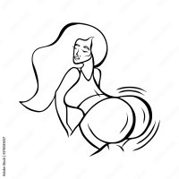 Stockvector Twerk dance girl. Beautiful cartoon woman character with long hair big booty. Vector illustration isolated on white background. Design element for print sticker label logo card poster coloring