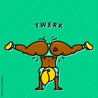 Cartoon style black girl twerking booty in hand stand vector Stock Vector