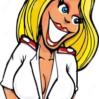 Cartoon Nurse with Big Smile and Big Breasts Stock Vector