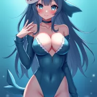 Anime shark girl big boobs cute pose