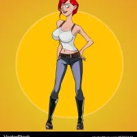 Cartoon red haired woman with big breasts Vector Image