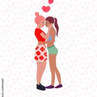 Vector illustration lesbian couple. Cartoon character woman lesbian. Love card lesbian wife and wife. Homosexual couple Stock Vector