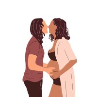 Love couple pregnancy lgbtq concept. Young woman girl lesbian cartoon couple. Good news and motherhood happiness illustration 16273984 Vector Art at Vecteezy