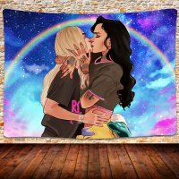 : UHOMETAP Love LGBT Lesbian Tapestry Anime Lesbian Love Tapestries Kiss Tapestry Home Decor for Teens Boys Girls Living Room Bedroom Dorm Room 80x60 Inches GTWYUH416 : Home Kitchen