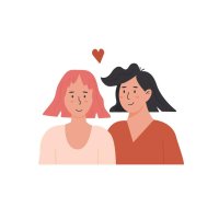 Cute lesbian couple. Portrait of adorable young women flirting with each other. Homosexual romantic partners on date. Concept of love passion and homosexuality. Flat cartoon vector illustration. 36268334 Vector Art at Vecteezy