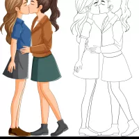 Lesbian couple kissing cartoon isolated Royalty Free Vector