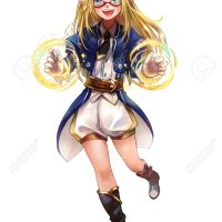 Cute Original Character Design Of Fantasy Female Elf Girl Sorcerer Witch Or Magician With Magic Spell Of Her Hand Named Elna In Japanese Manga Illustration Style With Isolated White Background Stock Photo