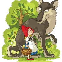 Little Red Riding Hood and Wolf in the Forest Stock Vector