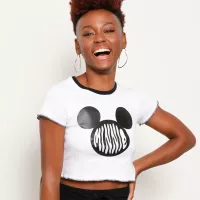 Camiseta Cropped Feminina Disney Minnie Manga Curta Branca