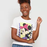 Camiseta Feminina Disney Minnie Manga Curta Branca