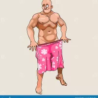 Cartoon Naked Man Winks and Covered Shorts Stock Vector