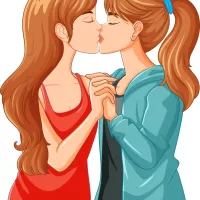Lesbian couple kissing cartoon isolated Royalty Free Vector
