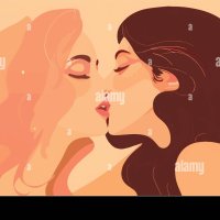 Two girls kissing. Romantic lesbian love. Cartoon vector drawing of homosexual lovers. Minimal flat Stock Vector Image Art