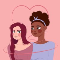 Happy lesbian couple in love. Cartoon girls with heart joining them together. Happy Valentines Day illustration. 37198108 Vector Art at Vecteezy