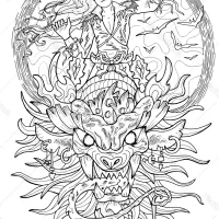 Line art manga style with fantasy dragon Vector Image