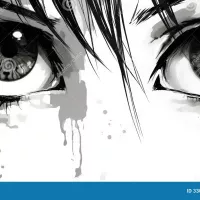 Manga Eyes. Drawing of Black and White Anime Character Stock Illustration