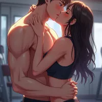 Oil painting in manhwa stylenude handsome idol Korean hunk touching his nude wi