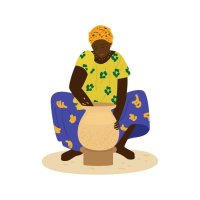 femmes africaines en robes colorées travaillant. faire de la poterie travailler dans une rizière cueillir du thé transporter une grande cruche avec du linge. artisanat traditionnel travail manuel agriculture. vecteur plat dessiné