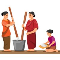 ensemble vectoriel de femmes indiennes travaillant. femme labourant creusant cueillant du thé travaillant dans une rizière portant une grosse cruche sur la tête. caractères indiens. métier féminin. agriculture traditionnelle travail manuel. 8574464
