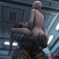 3d monster plays with a young woman in the Mars base camp