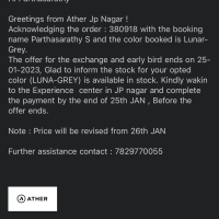 Disappointed Ather Space JP Nagar service