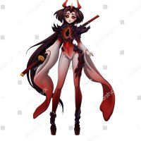 Pretty Demon Girl Long Black Hair: stockillustratie 1379176409