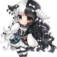 Impression rigide for Sale avec luvre fille anime démon chibi noir et blanc de lartiste Jercole