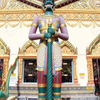 Warrior With Sword Near Entrance Of Wat Chaiya Mangalaram In Georgetown Stock Photo Picture and Royalty Free Image. Image 17357379.