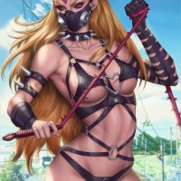 monster girl big boobs BDSM curvy cleavage thighs long hair looking at viewer underboob belly button biceps armpits black eyes abs alternative subculture black sclera blonde femdom One-Punch Man anime girls 2D