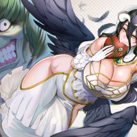 thighs long hair short hair green hair cleavage big boobs smiling monster girl curvy Isekai Quartet Overlord anime anime girls anime boys black hair ecchi 2D chocolate Valentines Day succubus wings horns