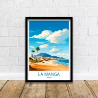 La Manga Spanje afdrukken Mar Menor kustkunst La Manga poster Spaans strand muur decor Middellandse Zee landschap Murcia regio illustratie