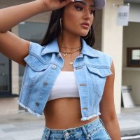 Moda Chaqueta De Mezclilla Sin Manga Mujer Chaqueta Jean Sin Manga