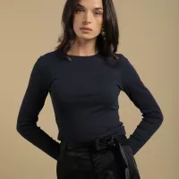 Blouse Blusa De Manga Larga Negra Blusa Licra Larga Mujer Blusas Negras Manga Larga Para Dama