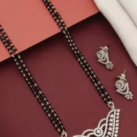 High Quality Silver Plated American Diamond Mangalsutra with Earrings