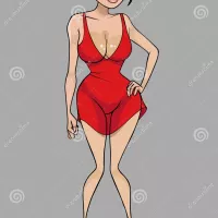 Cartoon Sexy Vrouw in Een Korte Rode Jurk Vector Illustratie