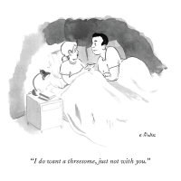 Woman tells husband she wants a threesome without him. by Emily Flake