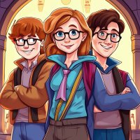 Ron Harry and Hermione threesome in cartoon style detail image created in Shedevrum