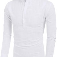 : COOFANDY Camisetas Henley de algodn y lino para hombre de manga larga estilo hippie casual playeras 01-Blanco Pequeña : Ropa Zapatos y Joyera