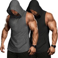 : COOFANDY Paquete de 2 camisetas sin mangas con capucha para hombre culturismo corte muscular camisetas sin mangas para gimnasio Negro y gris oscuro. : Ropa Zapatos y Joyera